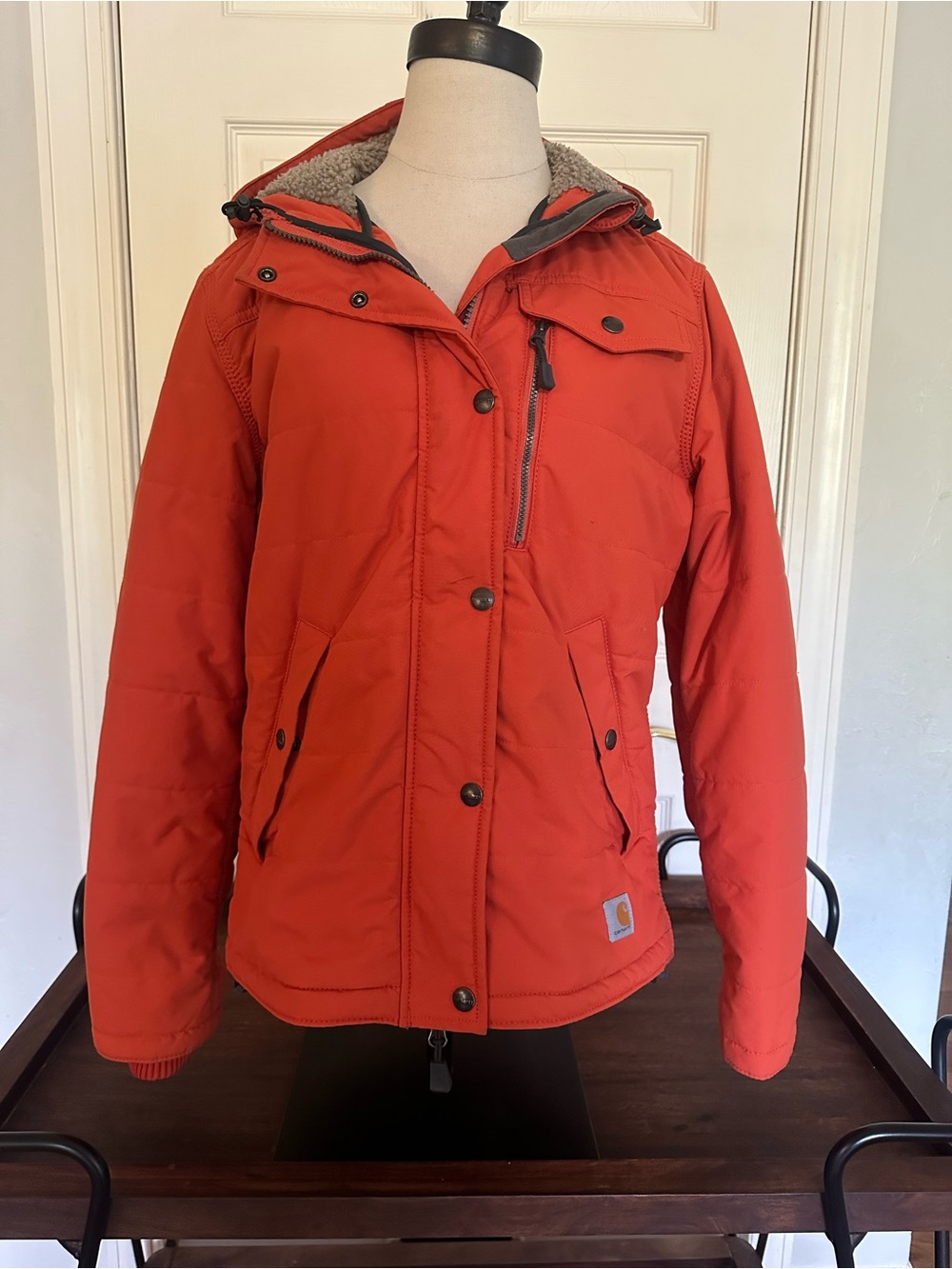 Carhartt Orange Hooded Relaxed Fit Rain Defender Utility Jacket Sherpa Lining - Picture 1 of 7